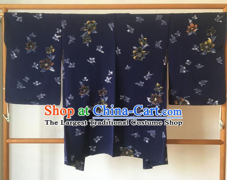 Traditional Japanese Samurai Kimono Printing Navy Haori Coat Asian Japan Handmade Warrior Yukata Costume for Men