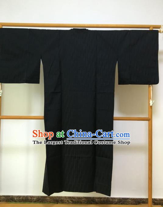 Traditional Japanese Samurai Kimono Black Robe Asian Japan Handmade Warrior Yukata Costume for Men