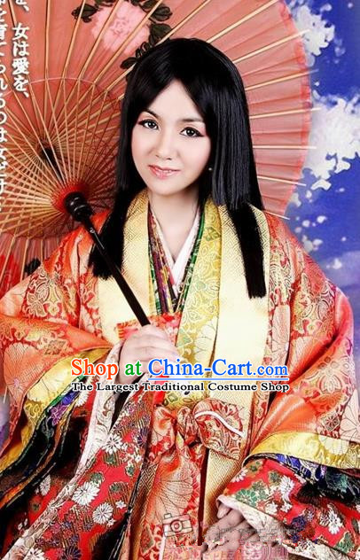 Japanese Traditional Court Courtesan Red Furisode Kimono Asian Japan Costume Geisha Yukata Dress for Women