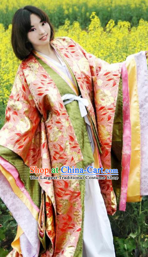 Japanese Traditional Court Courtesan Pink Furisode Kimono Asian Japan Costume Geisha Yukata Dress for Women