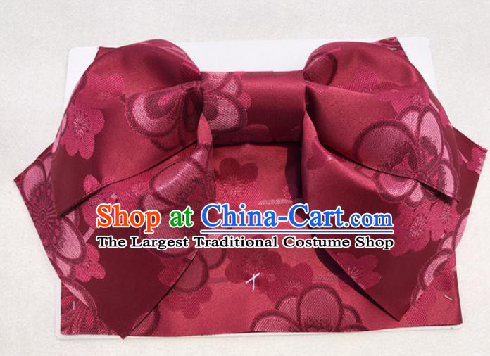 Japanese Traditional Wine Red Bowknot Yukata Waistband Asian Japan Handmade Kimono Belts for Women