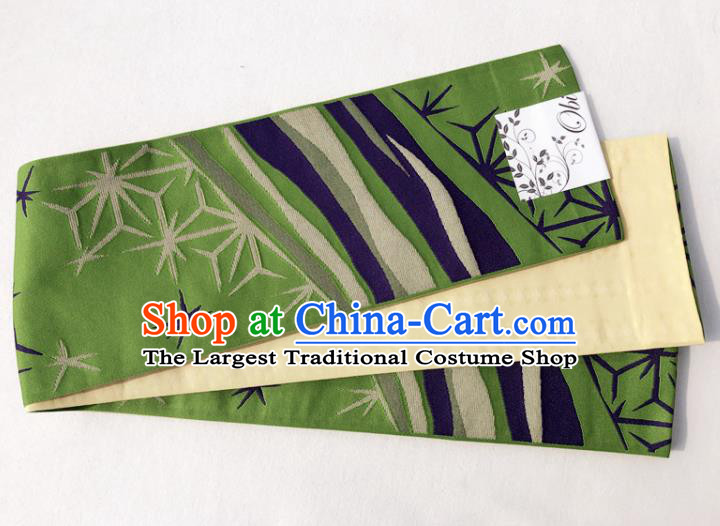 Japanese Traditional Double Side Snowflake Pattern Green Yukata Waistband Asian Japan Handmade Kimono Belts for Women