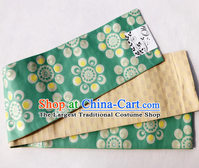 Japanese Traditional Double Side Pattern Green Yukata Waistband Asian Japan Handmade Kimono Belts for Women