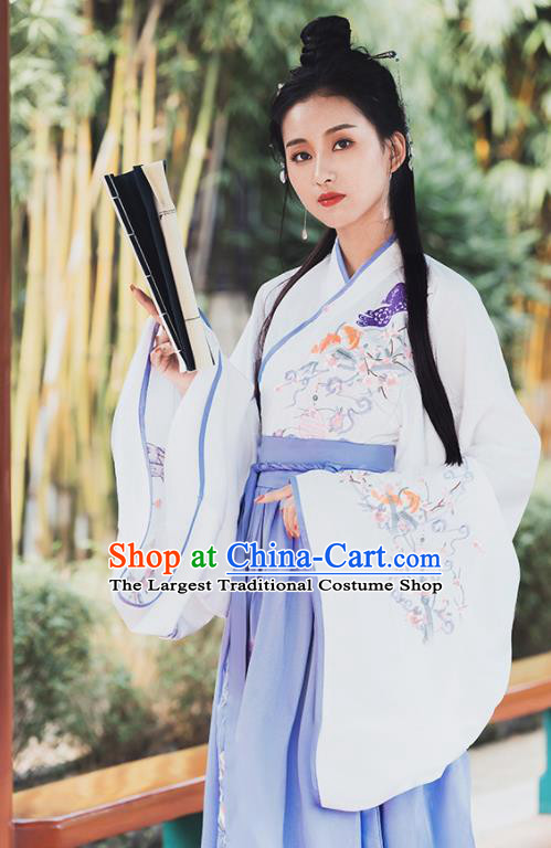 Ancient Chinese Jin Dynasty Princess Historical Costume Traditional Embroidered Hanfu Dress for Women