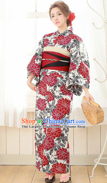 Japanese Classical Printing Kimono Asian Japan Traditional Costume Geisha Yukata Dress for Women