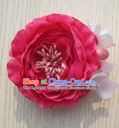 Japanese Traditional Geisha Kimono Hair Accessories Japan Yukata Rosy Peony Hair Claw for Women