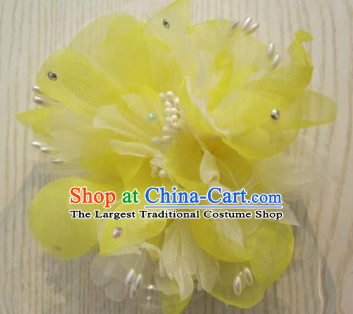 Japanese Traditional Geisha Kimono Hair Accessories Japan Yukata Yellow Veil Flower Hair Claw for Women