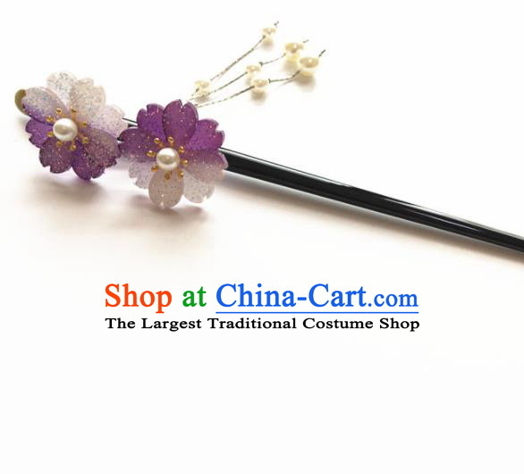 Japanese Traditional Geisha Kimono Hair Accessories Japan Yukata Purple Sakura Tassel Hairpin for Women