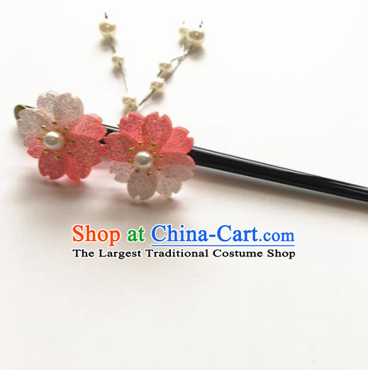 Japanese Traditional Geisha Kimono Hair Accessories Japan Yukata Pink Sakura Tassel Hairpin for Women