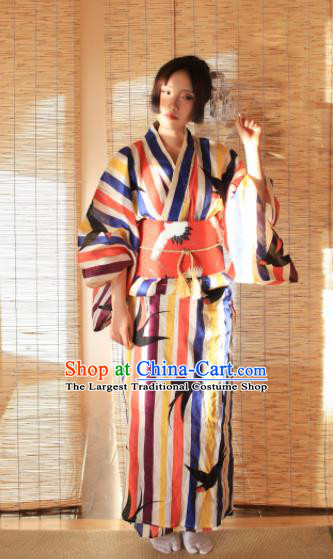 Japanese Classical Printing Swallow Kimono Asian Japan Traditional Costume Geisha Yukata Dress for Women