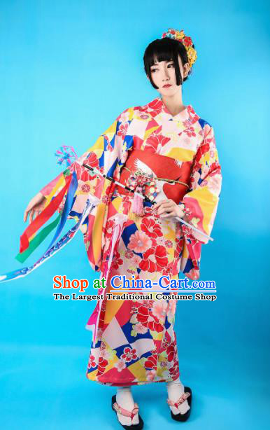 Japanese Classical Printing Sakura Kimono Asian Japan Traditional Costume Geisha Yukata Dress for Women