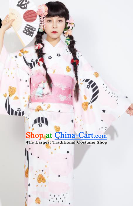 Japanese Classical Printing Yukata Dress Asian Japan Traditional Costume Geisha Furisode Kimono for Women