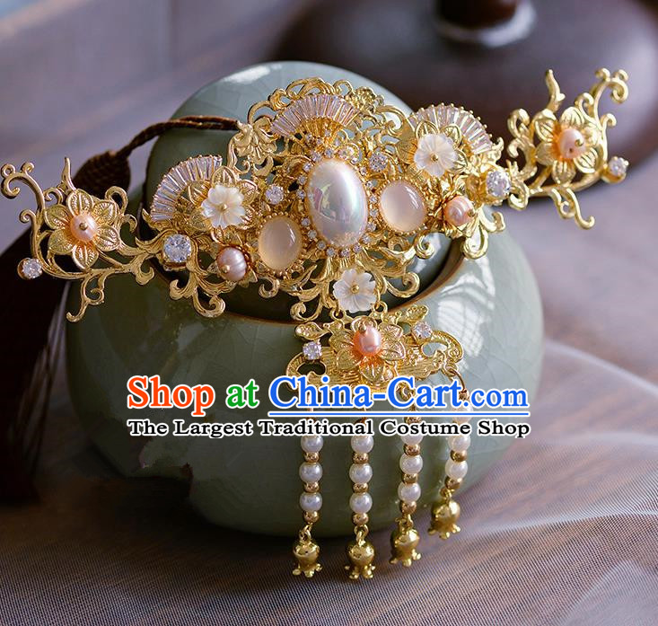 Traditional Chinese Ancient Palace Opal Tassel Hair Crown Hairpins Handmade Wedding Hair Accessories for Women