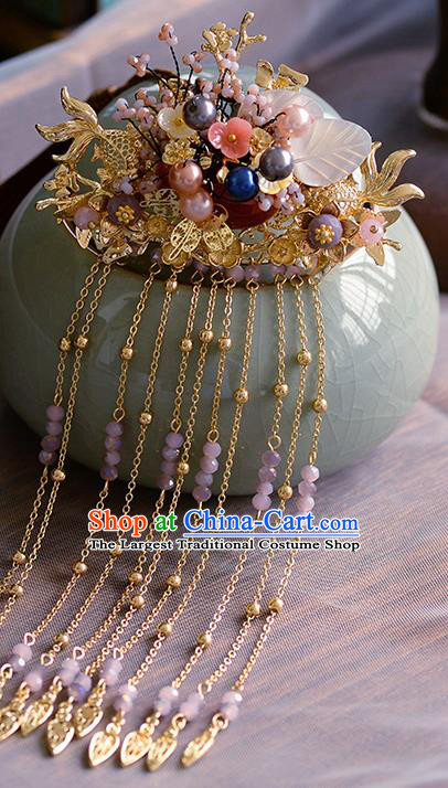 Traditional Chinese Ancient Palace Tassel Goldfish Hair Crown Hairpins Handmade Wedding Hair Accessories for Women