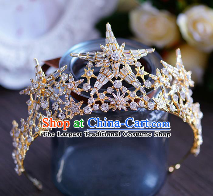 Handmade European Wedding Hair Accessories Baroque Queen Beads Star Royal Crown for Women