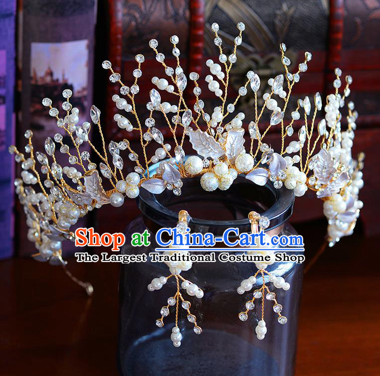 Handmade Baroque Bride Royal Crown European Queen Wedding Hair Accessories for Women