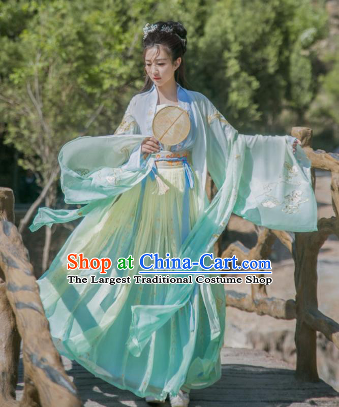 Chinese Song Dynasty Palace Princess Historical Costume Traditional Ancient Court Dance Green Hanfu Dress for Women