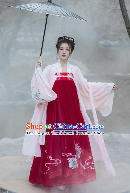 Chinese Tang Dynasty Princess Historical Costume Traditional Ancient Court Dance Red Hanfu Dress for Women