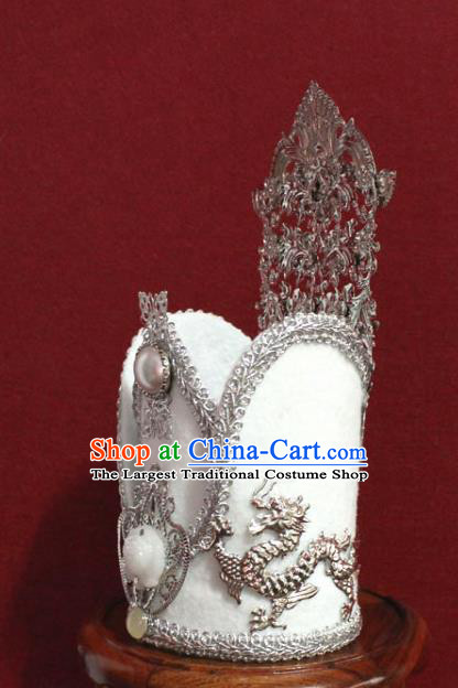 Traditional Chinese Ancient Prince White Hairdo Crown Handmade Nobility Childe Hat Swordsman Hair Accessories for Men