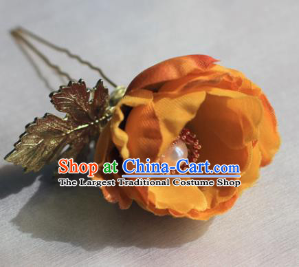 Traditional Chinese Ancient Princess Orange Camellia Hair Clips Hairpins Handmade Hanfu Hair Accessories for Women