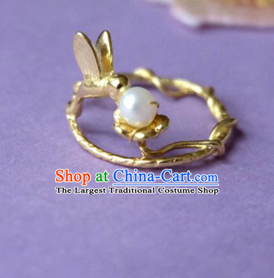 Traditional Chinese Ancient Princess Golden Ring Handmade Hanfu Jewelry Accessories for Women