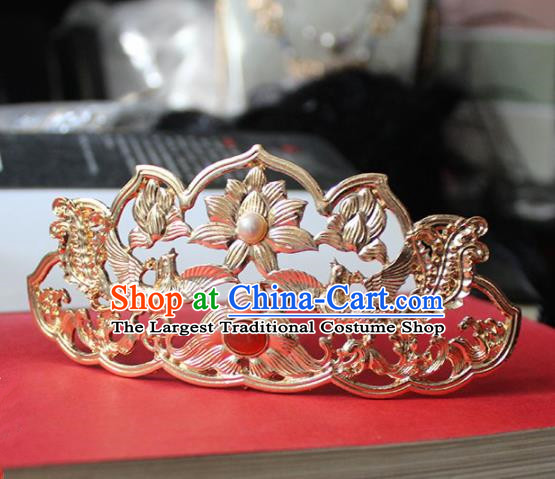 Traditional Chinese Ancient Princess Agate Golden Hair Crown Hairpins Handmade Hanfu Hair Accessories for Women