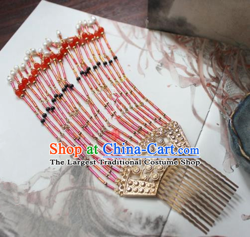 Traditional Chinese Ancient Princess Red Tassel Hair Comb Hairpins Handmade Hanfu Hair Accessories for Women