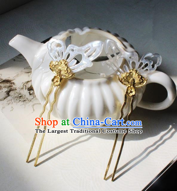 Traditional Chinese Ancient Shell Butterfly Hair Clip Princess Hairpins Handmade Hanfu Hair Accessories for Women