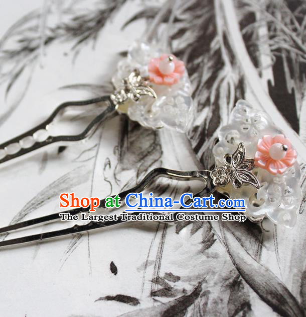 Traditional Chinese Ancient Hanfu Pink Shell Butterfly Hair Clip Princess Hairpins Handmade Hair Accessories for Women