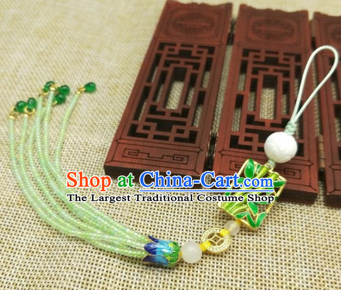 Traditional Chinese Ancient Palace Cloisonne Bamboo Brooch Handmade Hanfu Tassel Breastpin Pendant for Women