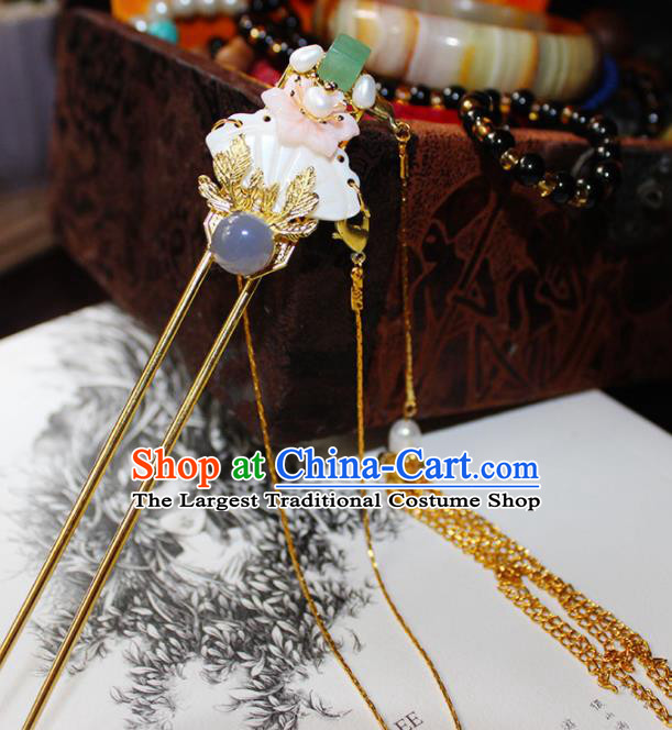 Chinese Ancient Hanfu Purple Chalcedony Hair Clip Princess Tassel Hairpins Traditional Handmade Hair Accessories for Women