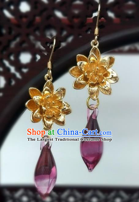 Traditional Chinese Ancient Wedding Hanfu Purple Crystal Earrings Handmade Jewelry Accessories for Women