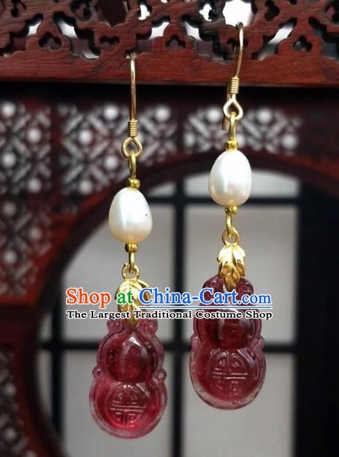 Traditional Chinese Ancient Hanfu Calabash Tassel Earrings Handmade Wedding Jewelry Accessories for Women