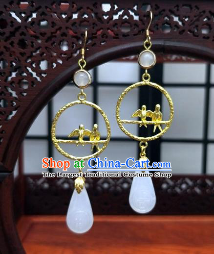 Traditional Chinese Ancient Hanfu Golden Birds Earrings Handmade Wedding Jewelry Accessories for Women