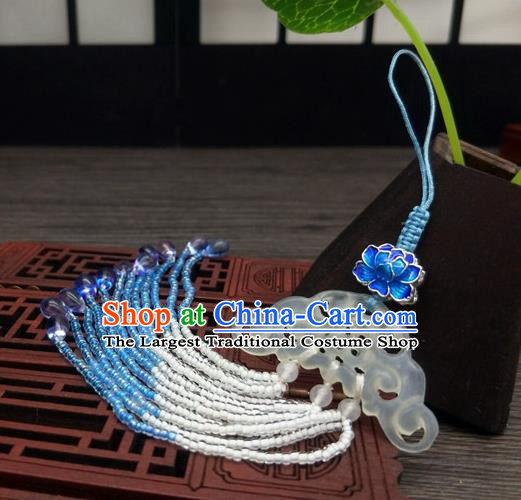 Traditional Chinese Ancient Jade Brooch Handmade Hanfu Palace Breastpin Tassel Pendant for Women