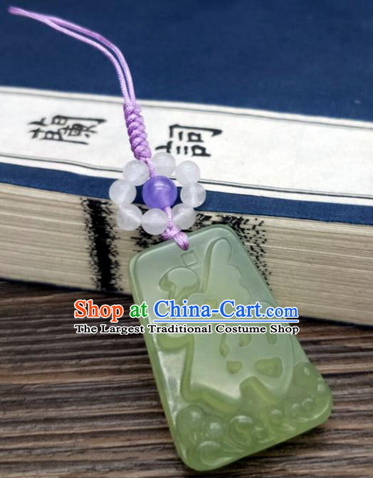 Traditional Chinese Ancient Jade Brooch Handmade Hanfu Palace Breastpin Tassel Pendant for Women