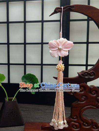 Traditional Chinese Ancient Pink Flower Brooch Handmade Hanfu Palace Breastpin Tassel Pendant for Women