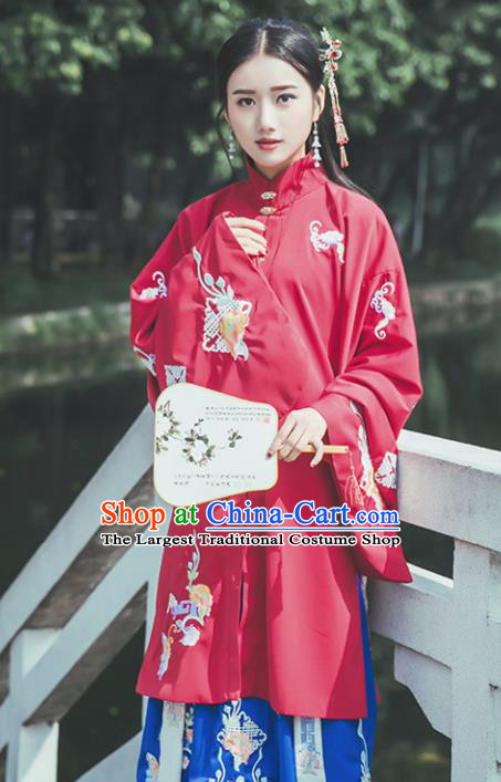 Chinese Ming Dynasty Court Princess Historical Costume Traditional Ancient Wedding Embroidered Hanfu Dress for Women