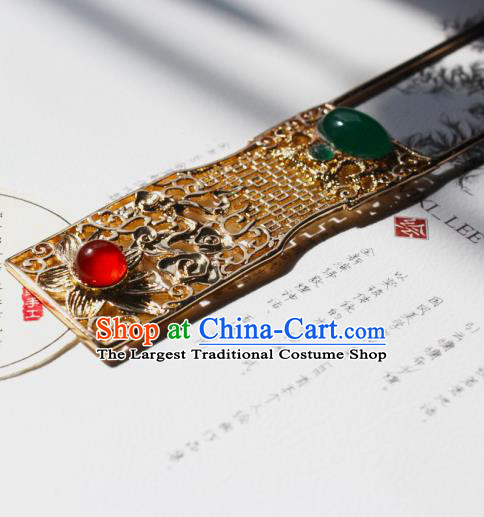 Chinese Ancient Hanfu Agate Golden Hair Clip Princess Hairpins Traditional Handmade Hair Accessories for Women