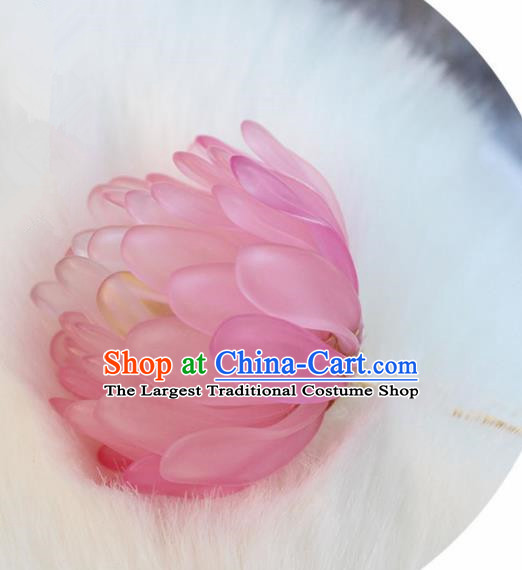 Chinese Ancient Hanfu Pink Chrysanthemum Hair Clip Princess Hairpins Traditional Handmade Hair Accessories for Women