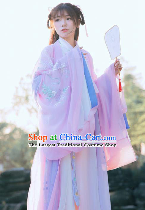 Chinese Traditional Historical Costume Ancient Jin Dynasty Court Princess Embroidered Hanfu Dress for Women