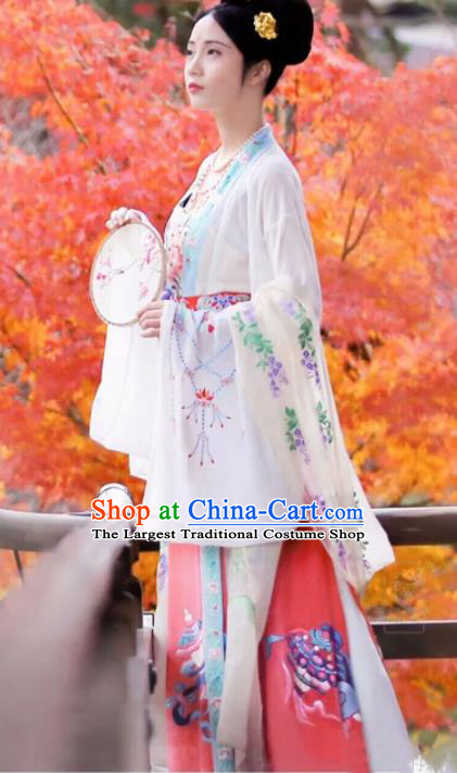 Chinese Traditional Tang Dynasty Court Historical Costume Ancient Imperial Consort Embroidered Hanfu Dress for Women