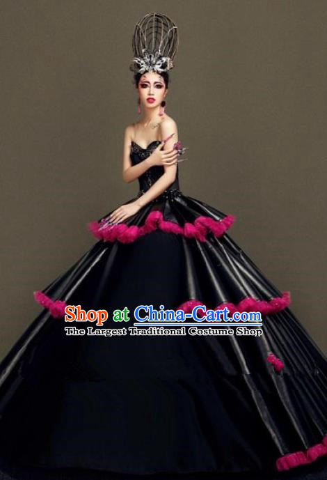 Handmade Modern Fancywork Cosplay Black Full Dress Halloween Stage Show Fancy Ball Costume for Women