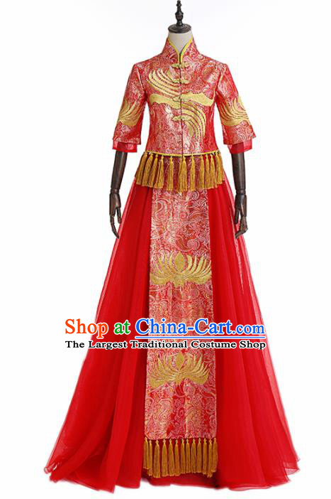 Chinese Traditional Wedding Costume Ancient Bride Xiu He Suit Red Dress for Women