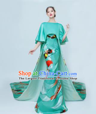 Top Grade Catwalks Compere Trailing Full Dress Modern Dance Party Green Costume for Women