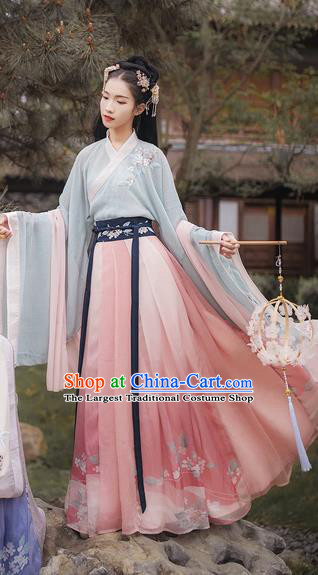 Chinese Traditional Ancient Palace Lady Embroidered Hanfu Dress Jin Dynasty Imperial Concubine Historical Costume for Women