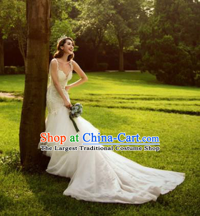 Top Grade Compere Costume Trailing Wedding Dress Modern Dance Party Catwalks Veil Full Dress for Women