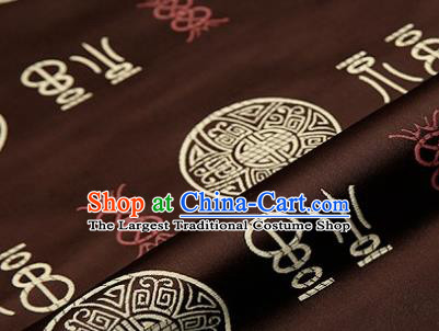 Asian Chinese Traditional Fu Character Pattern Brown Brocade Cheongsam Silk Fabric Chinese Fabric Material