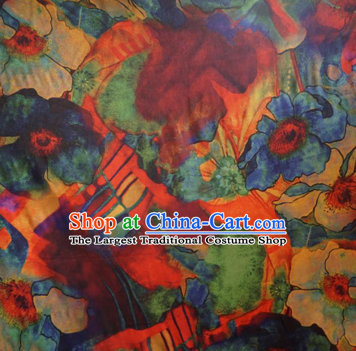 Asian Chinese Traditional Printing Watered Gauze Cheongsam Silk Fabric Chinese Fabric Material