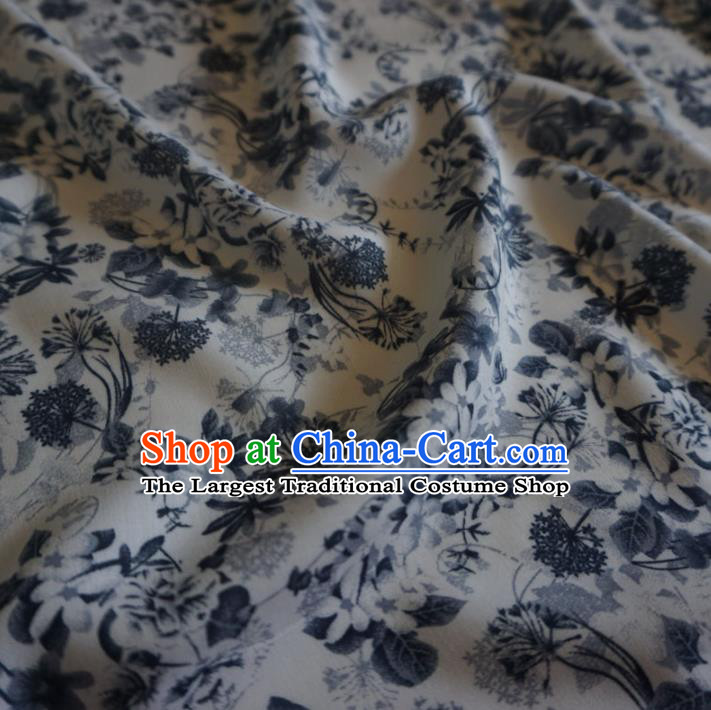 Asian Chinese Traditional Dandelion Pattern Design White Watered Gauze Cheongsam Silk Fabric Chinese Fabric Material